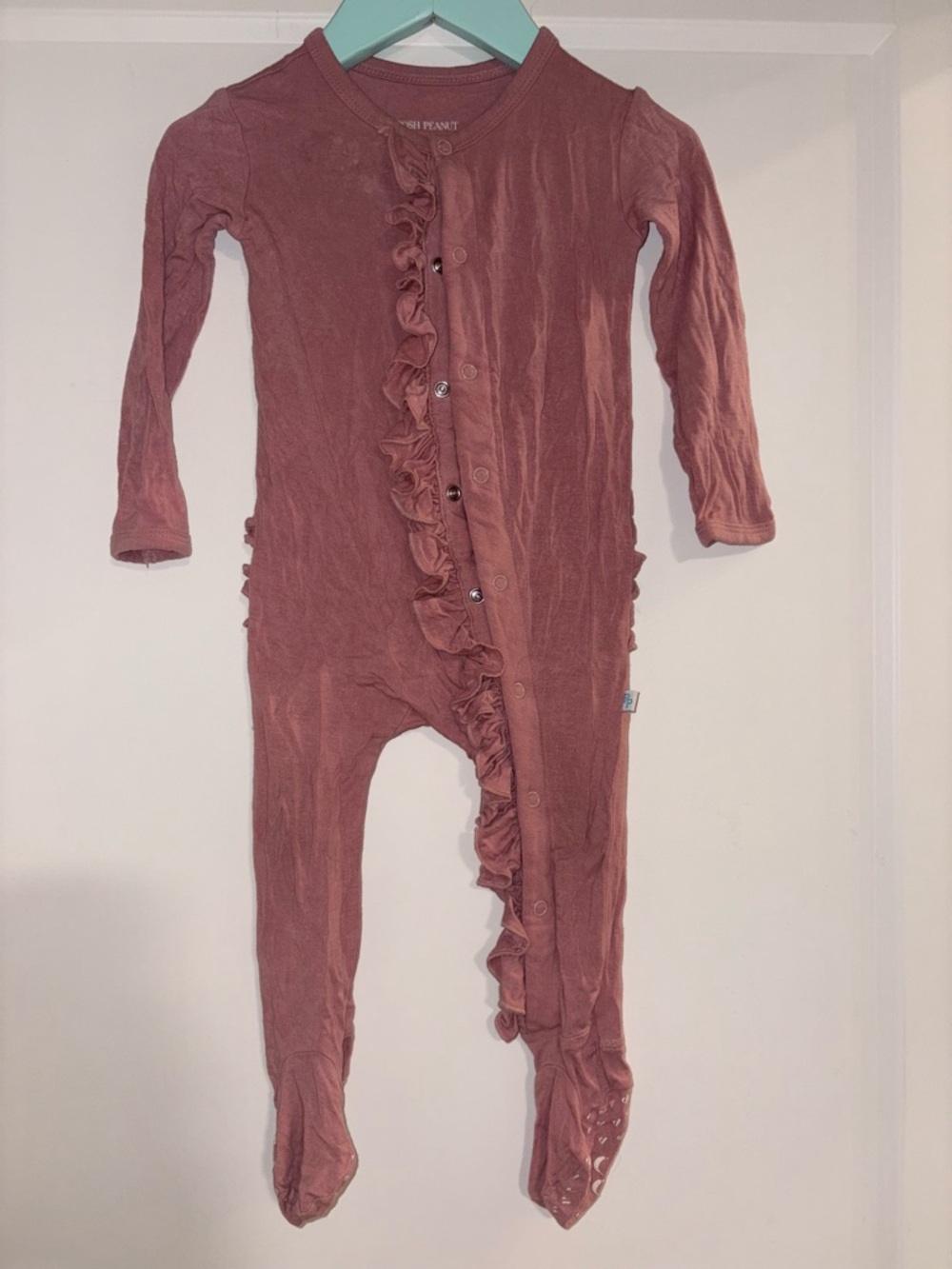 Posh Peanut Mauve Ruffle-Front Footed One-Piece